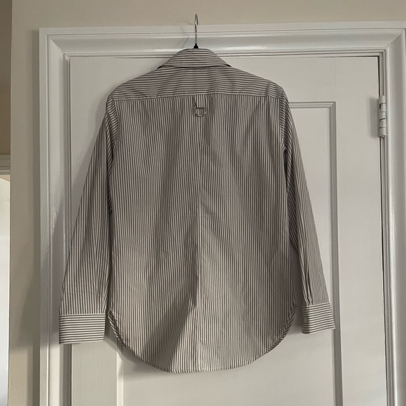 Tibi Classic Menswear Shirting Charlie Slim Men's Shirt, Tan/White multi; XXS - Picture 6 of 8